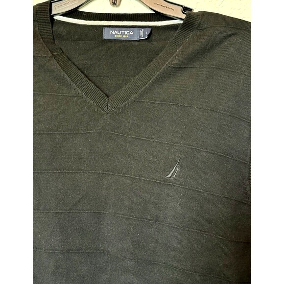 Mens Black Sweaters L Vest Preppy Nautica Navtech V-neck Knit Golf Pullover - Picture 3 of 5
